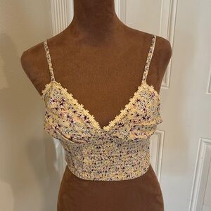 Floral Lace Trim Smocked Camisole